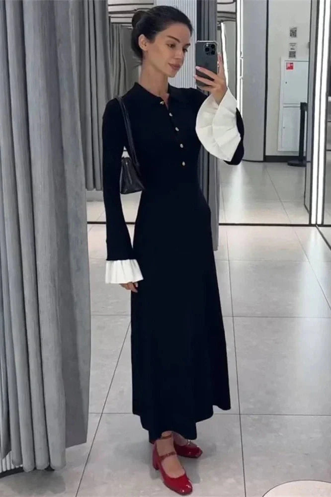 Elegant Patchwork Slim Maxi Dress