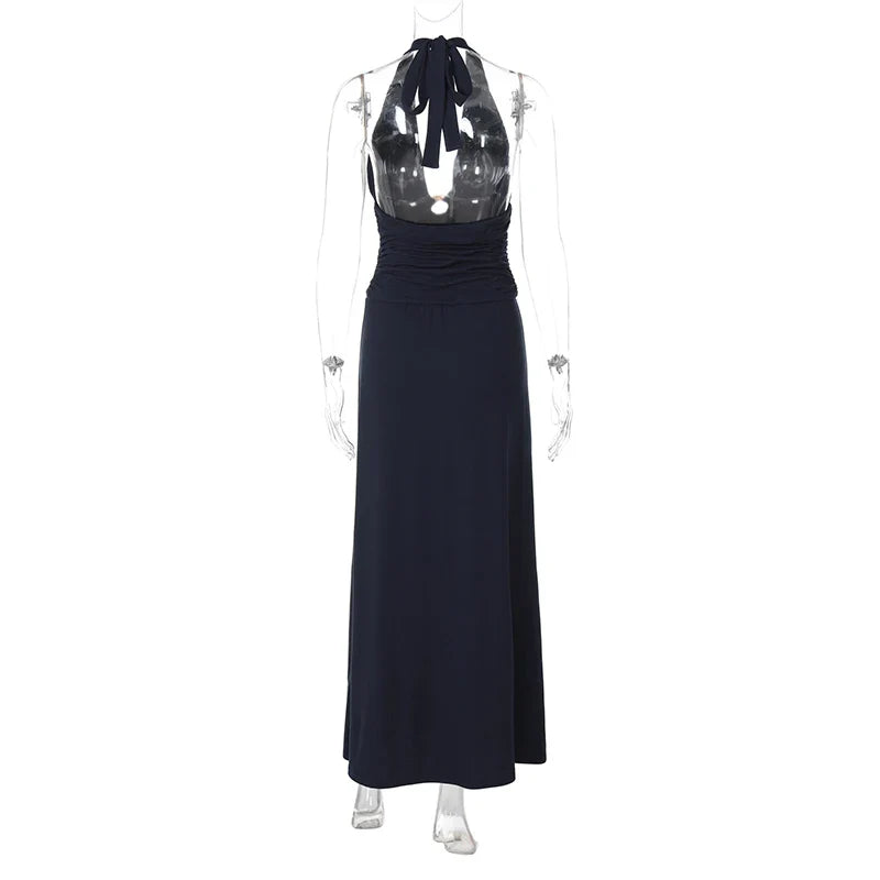 Deep V-Neck Hollow Out Lace Up Sleeveless Backless Maxi Dress