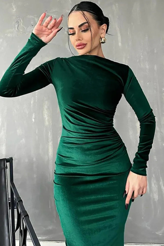 Elegant Long Sleeve O Neck Bodycon Maxi Dress