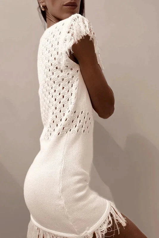 Elegant O Neck Slim Sleeveless Knit Waisted Mini Dress