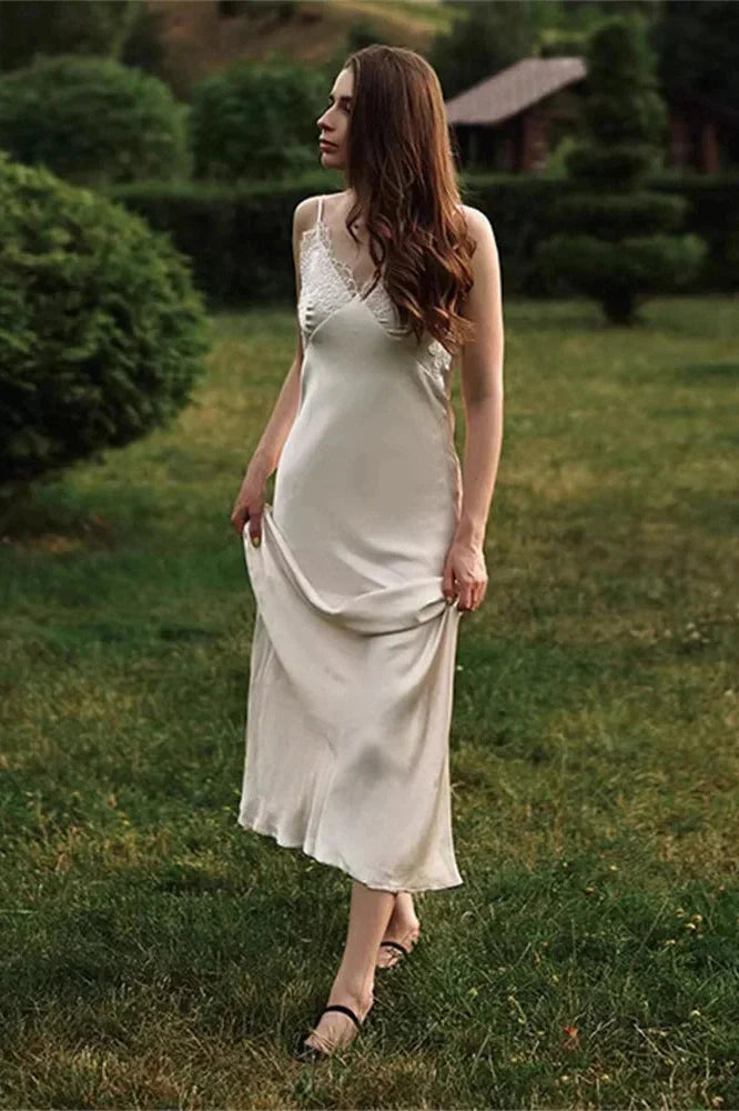 Lace Slim Spaghetti Straps Patchwork Maxi Dress