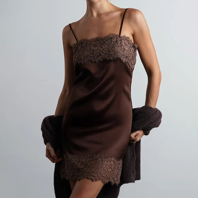 Lace Sleeveless Loose Spaghetti Strap Mini Dress