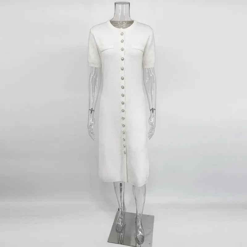 Elegant Single Breasted Patchwork Midi Dress