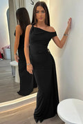 Oblique Shoulder Backless Off-Shoulder Sleeveless Maxi Dress
