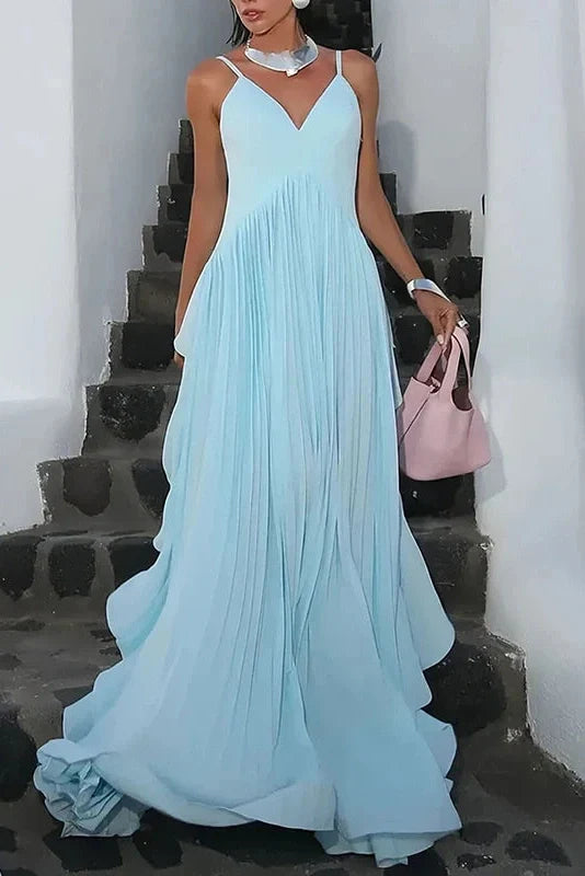 Elegant V-Neck Sleeveless High Waist Maxi Dress