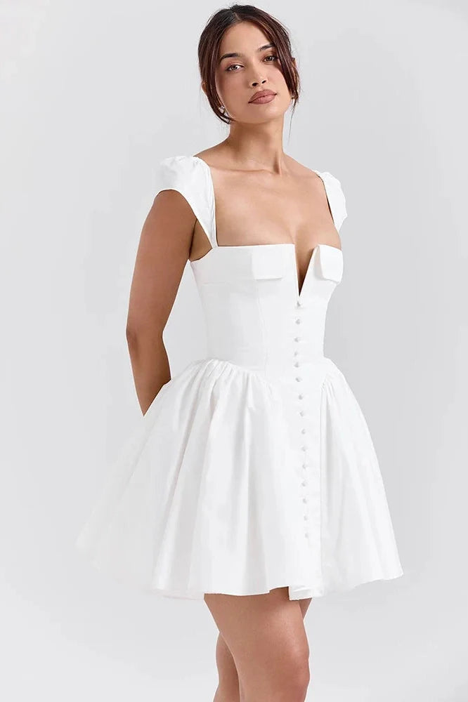 Backless Square Collar Short Sleeve A-line Mini Dress