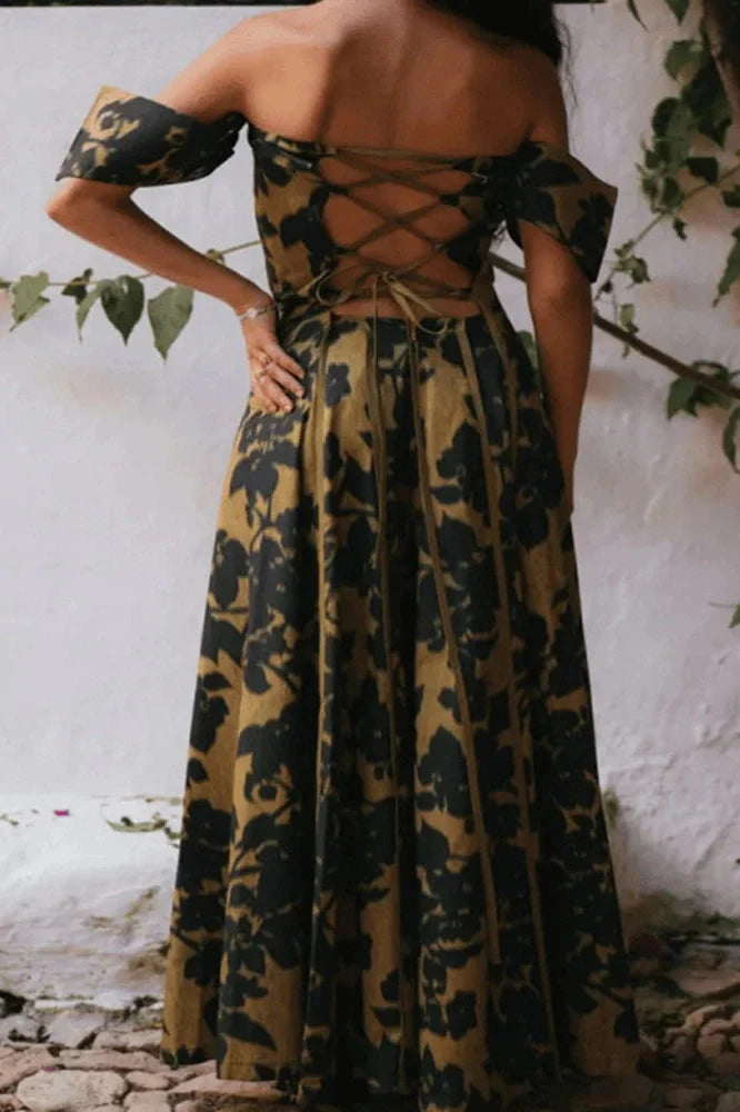 Hollow Out High Waist Pleated Sleeveless Printed Maxi Dress