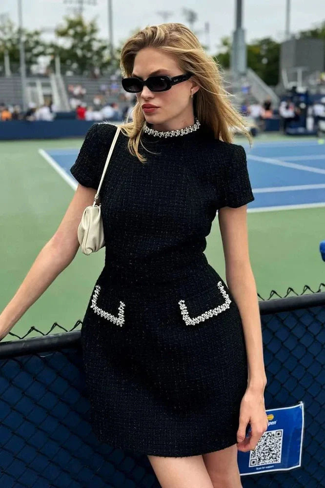 Round Neck Short Sleeve Bodycon Patchwork Mini Dress
