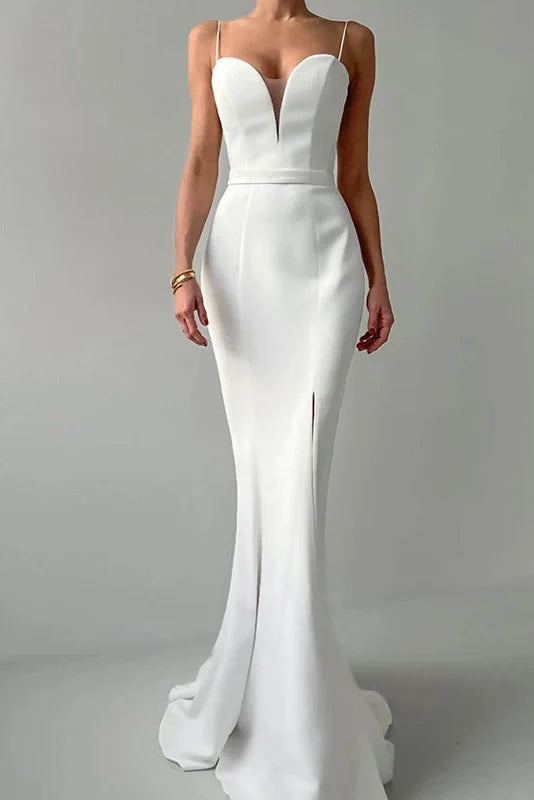 Hollow Out V-Neck Pleated High Waist Slim Maxi Dress