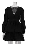 V-Neck Long Sleeve Bodycon Mini Dress