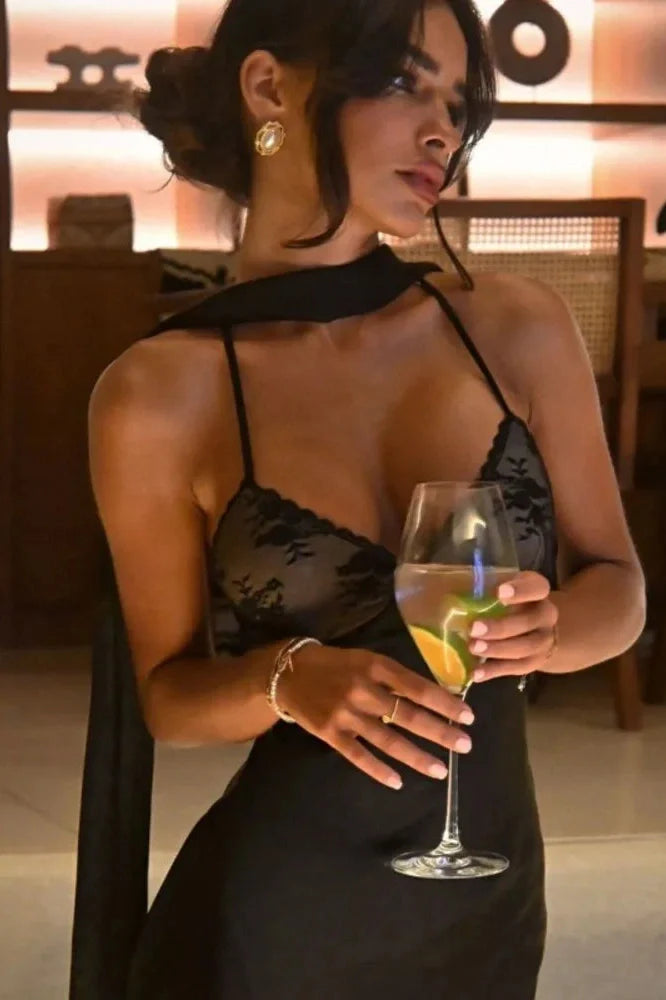 V Neck Hollow Out Spaghetti Strap Sleeveless Maxi Dress
