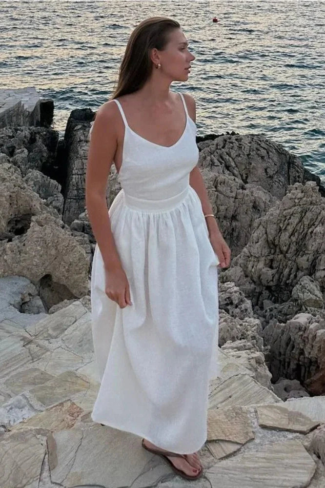 Lace-Up Backless High Waist Slim Midi Dress