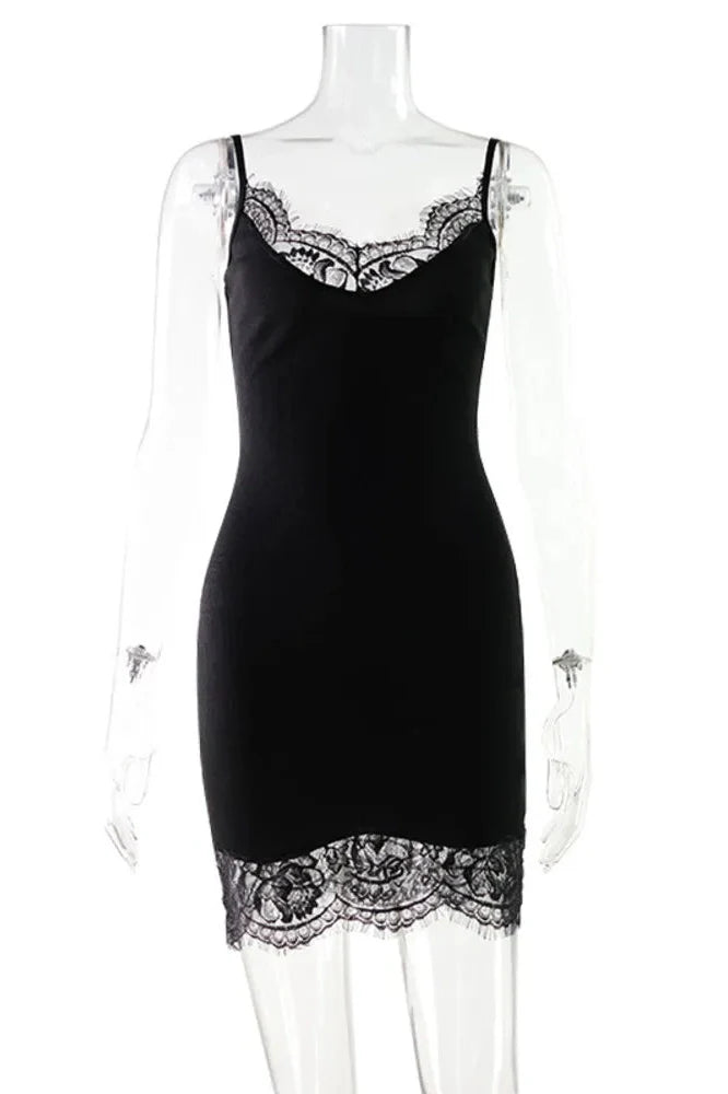 Lace Backless Patchwork Sleeveless Bodycon Mini Dress