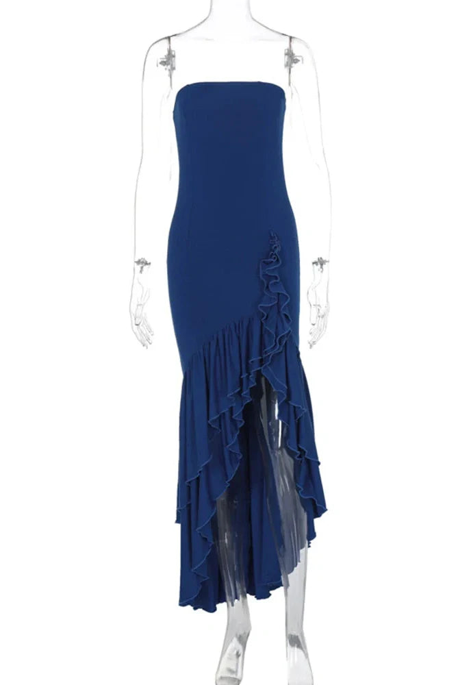 Strapless Off-shoulder Sleeveless Backless High Split Maxi Dress