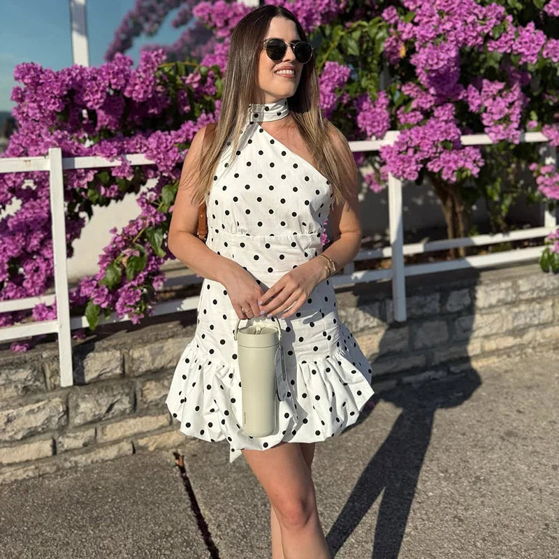 One Shoulder Backless Lace-Up Slim Mini Dress