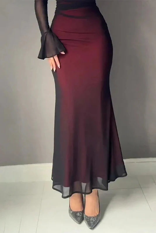Printed Slim Long Sleeve Off Shoulder High Waist Maxi Dress