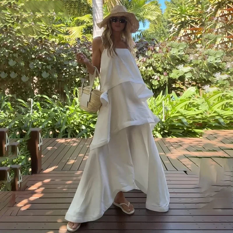 Sleeveless A-Line Pleated Loose Maxi Dress