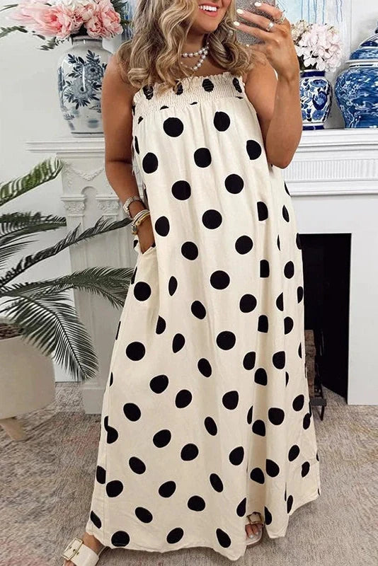 Backless Sleeveless Loose Pleated Printed Maxi Dress