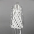 Lace-Up Polka Dot V-Neck Patchwork Backless Mini Dress