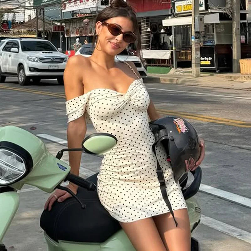 Polka Dot Off-Shoulder Backless Mini Dress