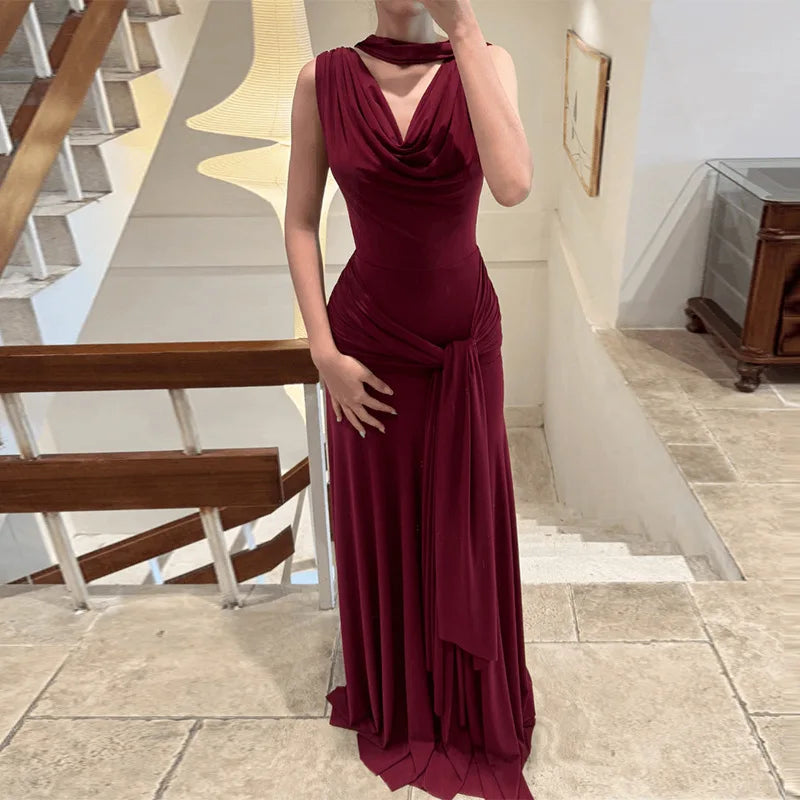 Backless Bodycon Lace Up Sleeveless Maxi Dress