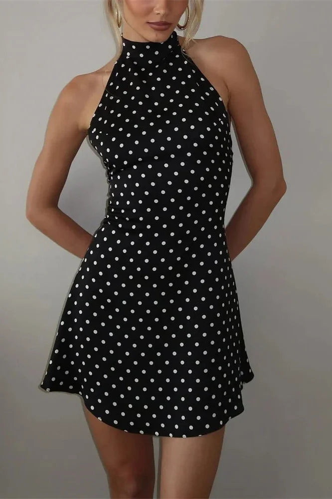 Backless Lace-Up High Waist Patchwork Mini Dress