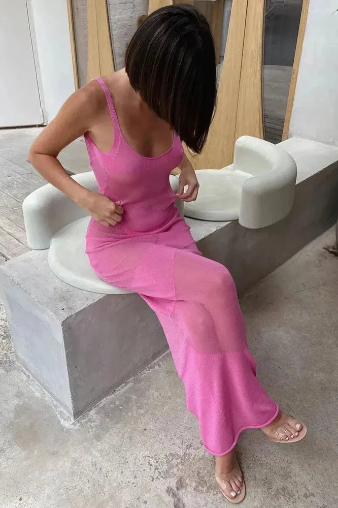 Backless Patchwork See-Through Maxi Dress