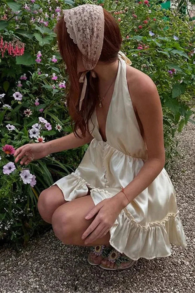 V-Neck Backless Mini Dress
