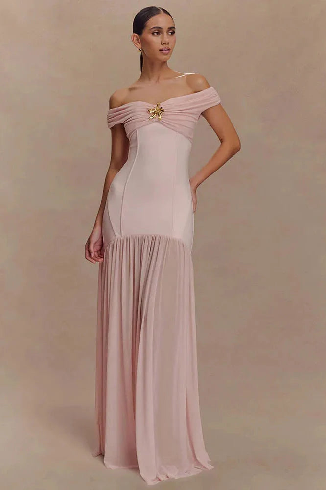 Off-Shoulder Backless Patchwork Sleeveless Pleated Maxi Dress