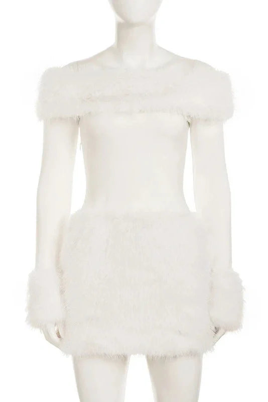 Patchwork Knitted Off Shoulder Slim High Waist Mini Dress