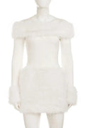 Patchwork Knitted Off Shoulder Slim High Waist Mini Dress