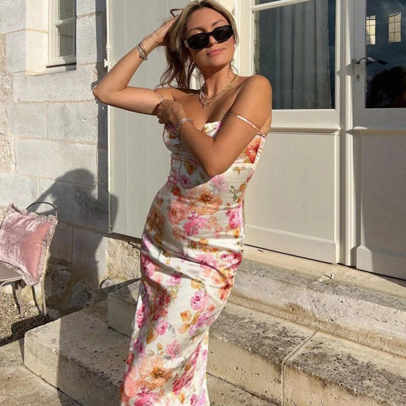 Printed Sleeveless Backless Maxi Dress