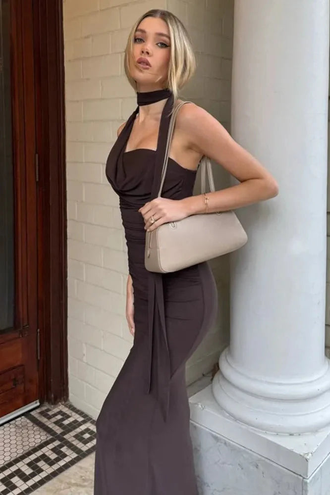 Off-Shoulder Strapless Sleeveless Backless Bodycon Maxi Dress