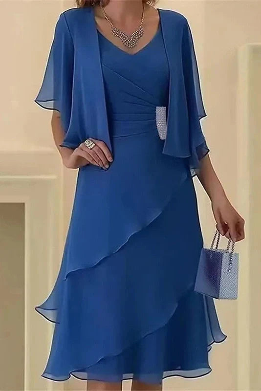 Elegant Short Sleeve Slim Midi Dress
