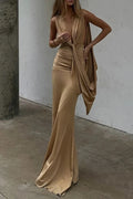 Hollow Out Deep V-Neck Sleeveless Slim Maxi Dress