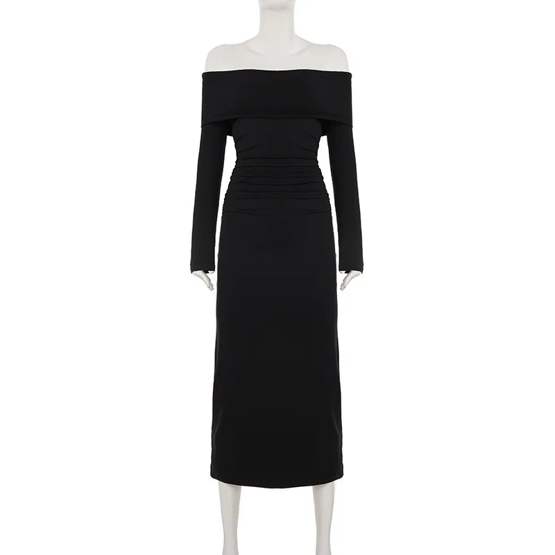 Elegant Off Shoulder Long Sleeve Strapless Backless Maxi Dress