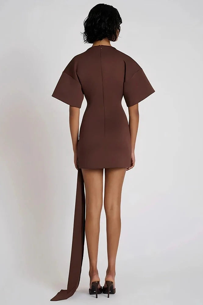 Short Sleeve O Neck High Waist Mini Dress