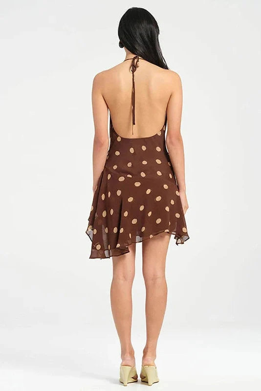 Printed Off Shoulder V-Neck Backless Mini Dress