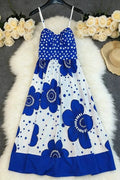 Sleeveless Pleated Printed Loose Midi Dress