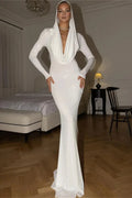 V-Neck High Waist Slim Long Sleeve Bodycon Maxi Dress