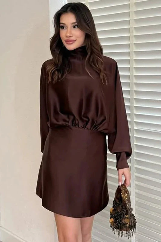 Elegant Lace-Up Loose Long Sleeves Mini Dress