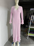Hollow Knitted Long Sleeve Maxi Dress