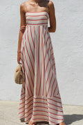 Stripe Printed Sleeveless Pleated High Waist Maxi Dress