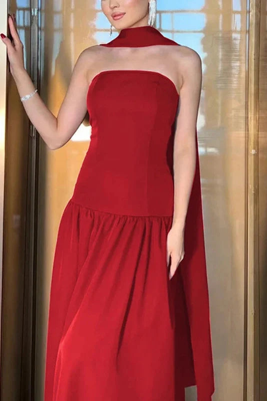 Elegant Strapless Lace Up Slim High Waist Maxi Dress