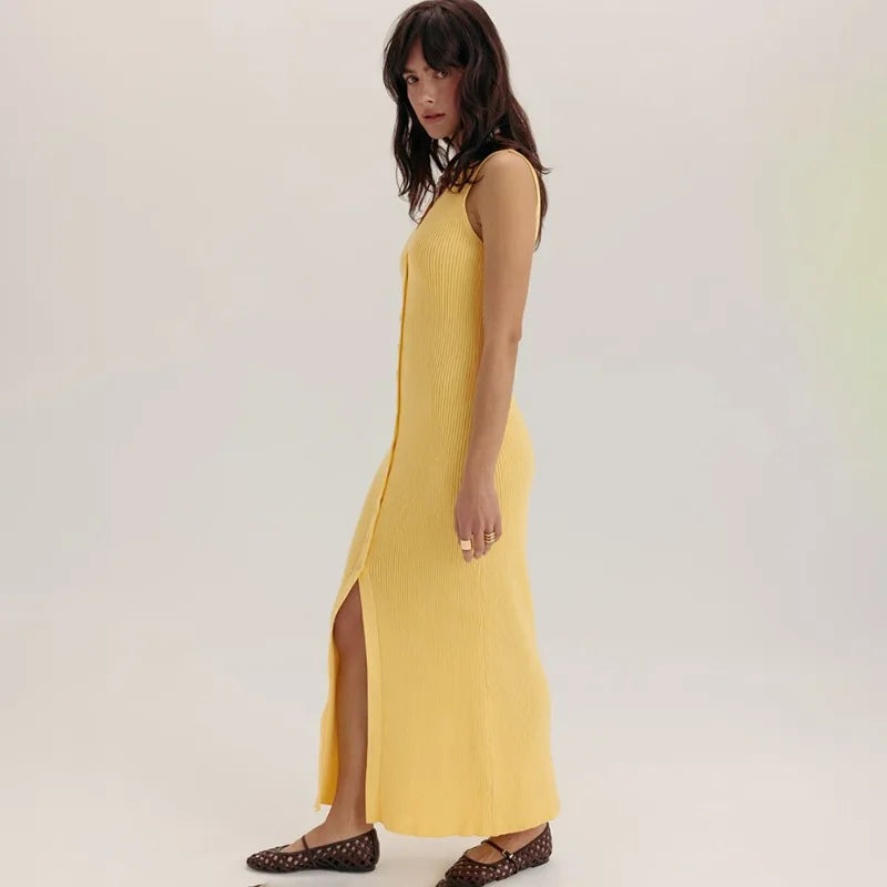 Elegant V-Neck Sleeveless Patchwork Maxi Dress