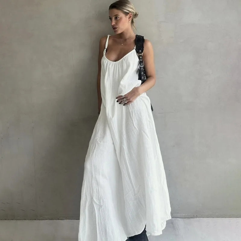 Elegant Patchwork Sleeveless Backless Maxi Dress