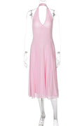 V-Neck Patchwork High Waist Sleeveless Midi Dress