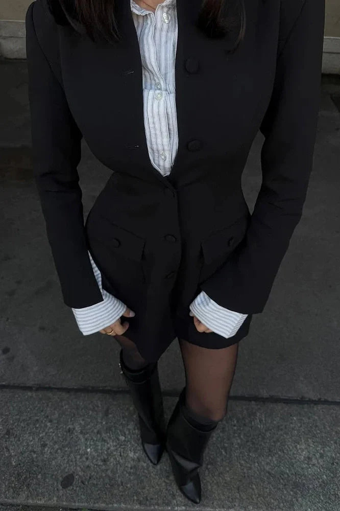 Long Sleeve Single-Breasted High Waist A-line Mini Dress
