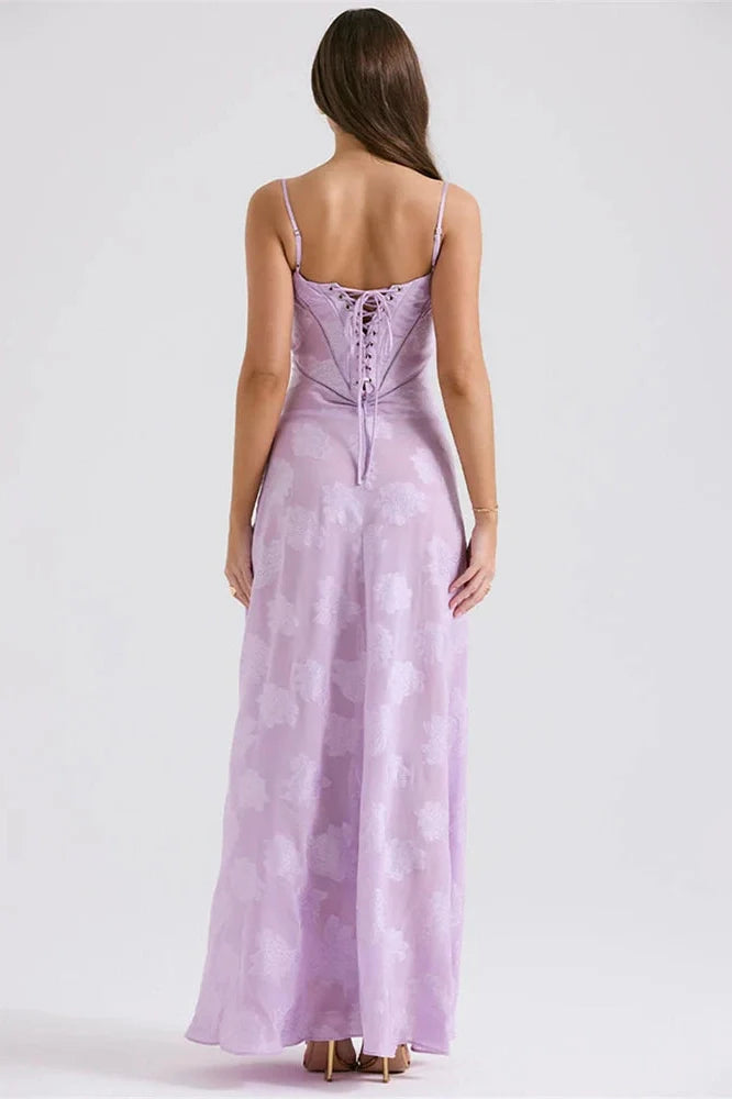 Elegant Print Spaghetti Strap Sleeveless Backless Maxi Dress