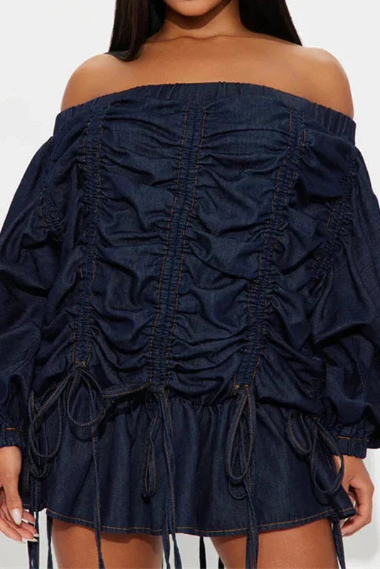 Elegant High Waist Long Sleeve Off-Shoulder Mini Dress